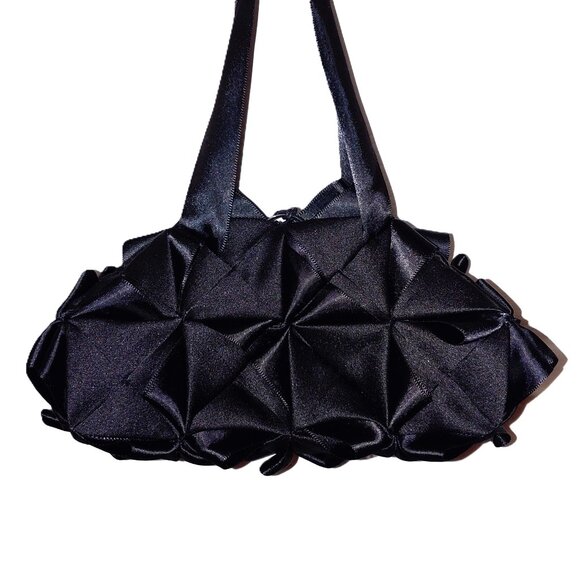 RARE HTF Helen Hayes Squares origami bag Black silk satin baguette evening bag - Picture 2 of 7